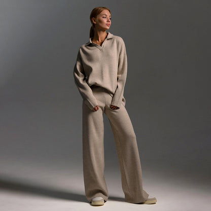 Lorelai | Women's Loungewear Polo Sweater and Wide Leg Trouser Set