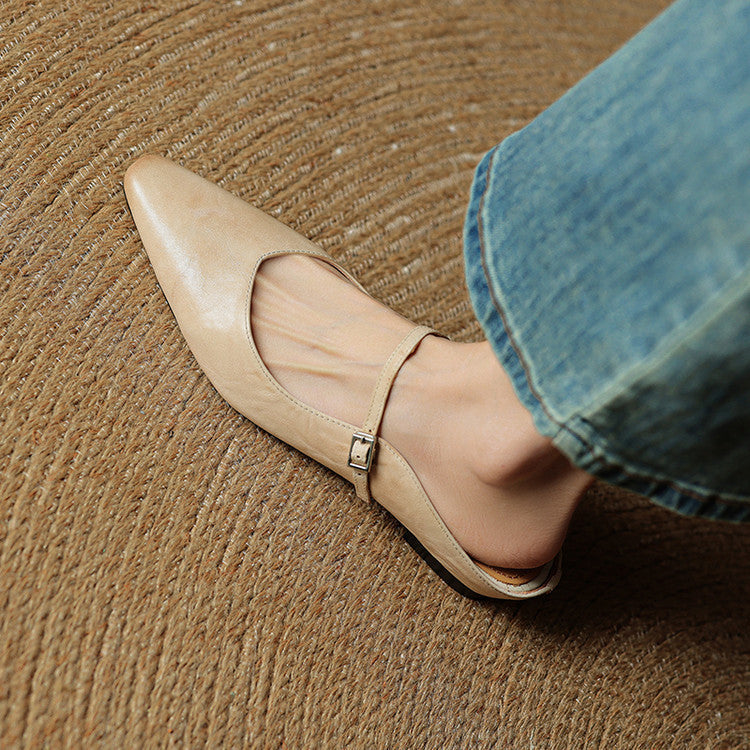 Wynora | Women's Pointed Toe Ankle Strap Flat Mule