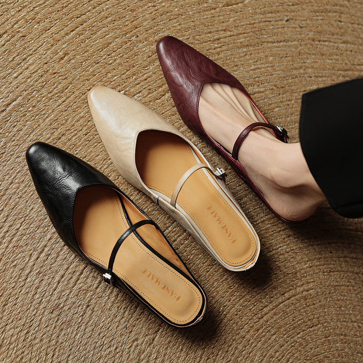 Wynora | Women's Pointed Toe Ankle Strap Flat Mule