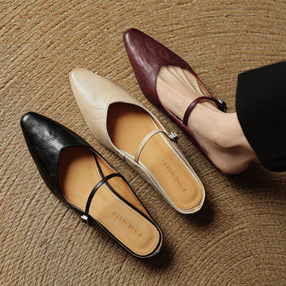 Wynora | Women's Pointed Toe Ankle Strap Flat Mule