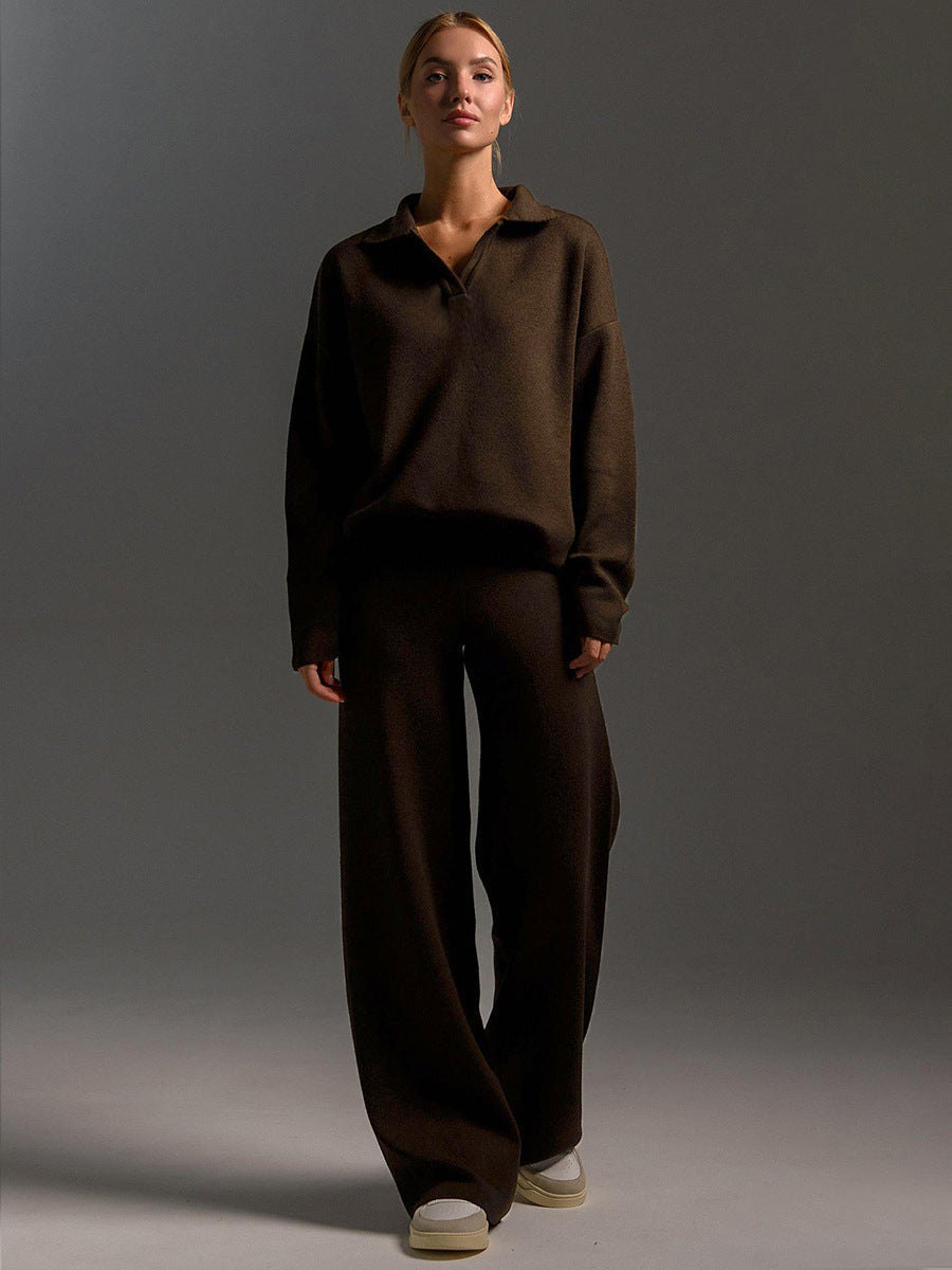 Lorelai | Women's Loungewear Polo Sweater and Wide Leg Trouser Set