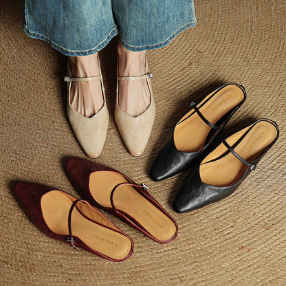 Wynora | Women's Pointed Toe Ankle Strap Flat Mule