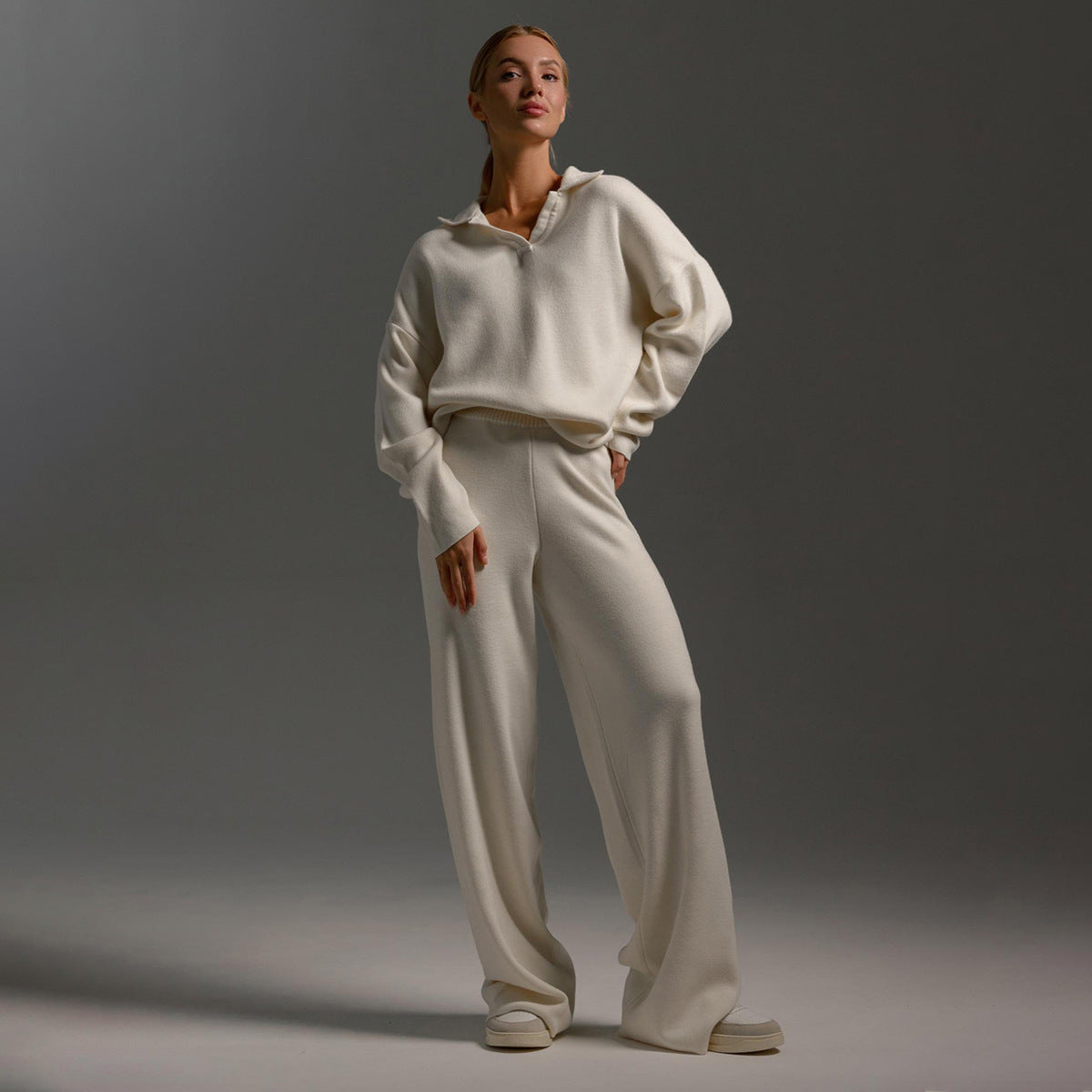 Lorelai | Women's Loungewear Polo Sweater and Wide Leg Trouser Set