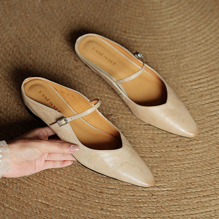 Wynora | Women's Pointed Toe Ankle Strap Flat Mule