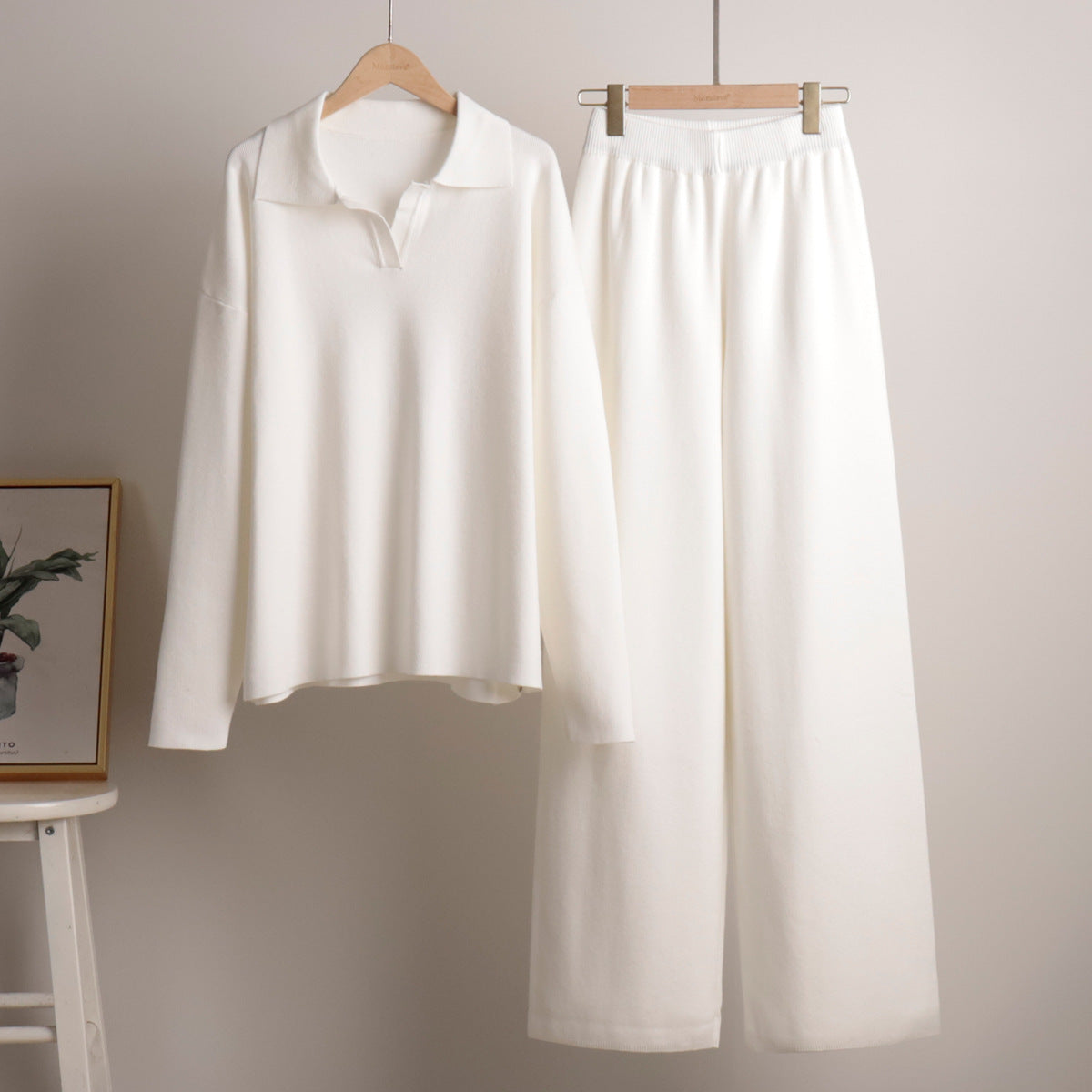 Lorelai | Women's Loungewear Polo Sweater and Wide Leg Trouser Set