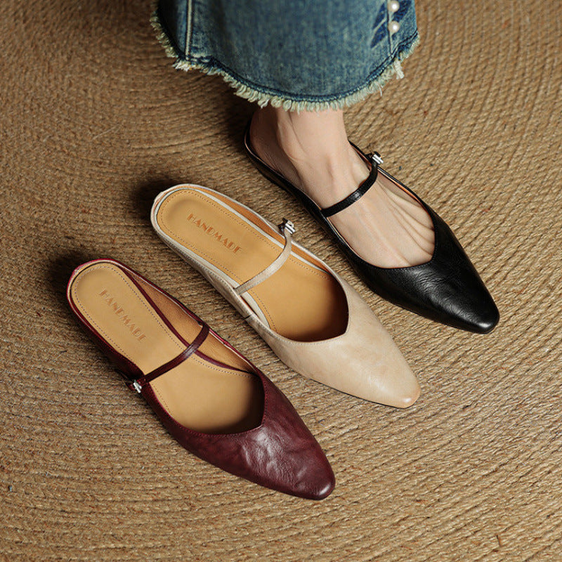 Wynora | Women's Pointed Toe Ankle Strap Flat Mule