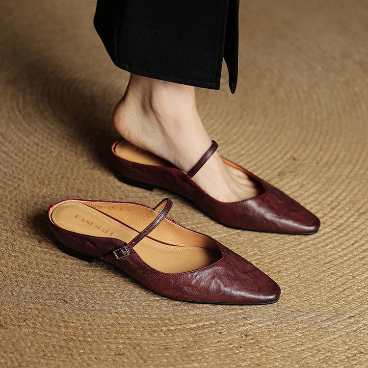 Wynora | Women's Pointed Toe Ankle Strap Flat Mule