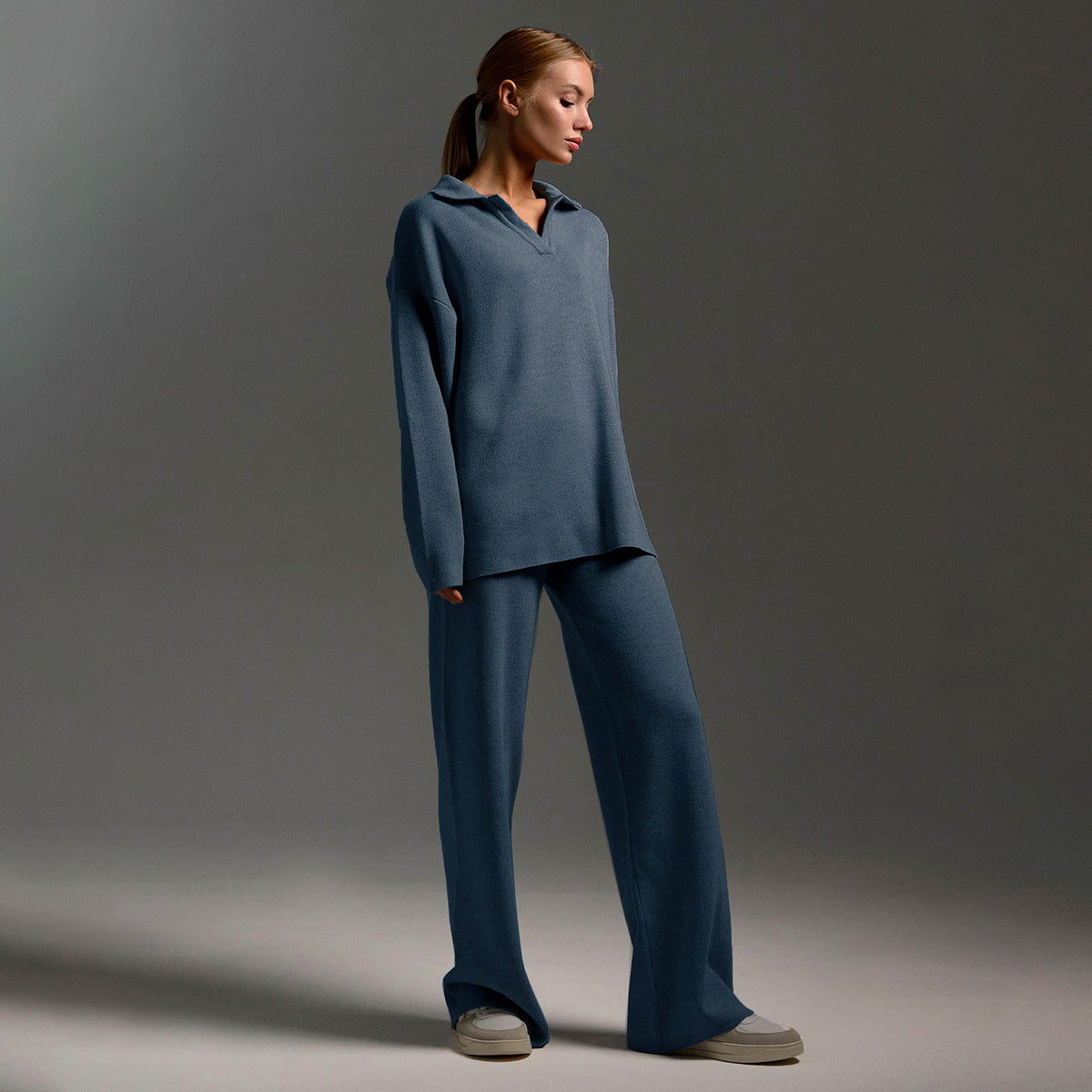 Lorelai | Women's Loungewear Polo Sweater and Wide Leg Trouser Set