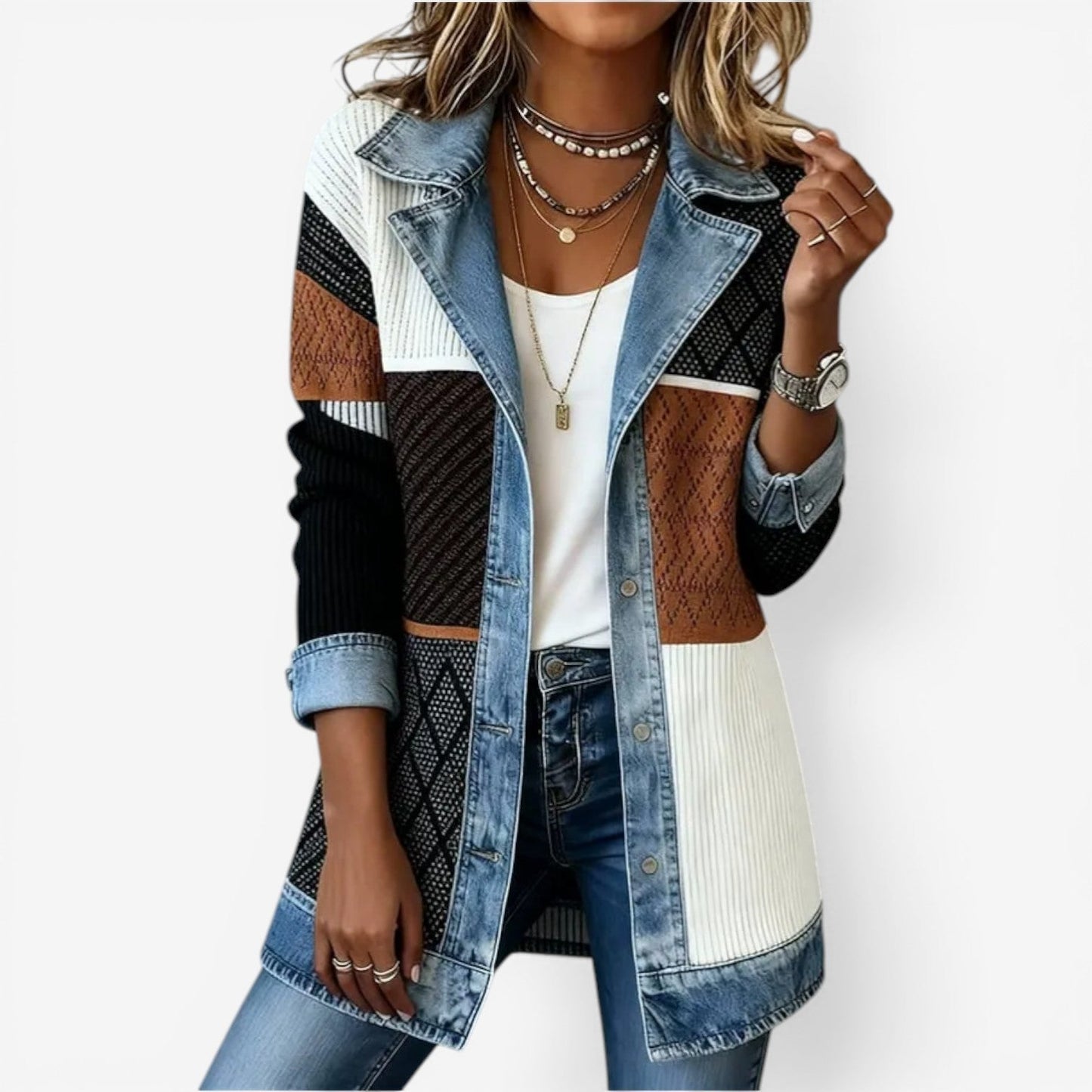 Marlowetta | Women's Layered Collar Textured Button Jacket