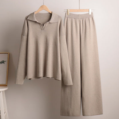Lorelai | Women's Loungewear Polo Sweater and Wide Leg Trouser Set