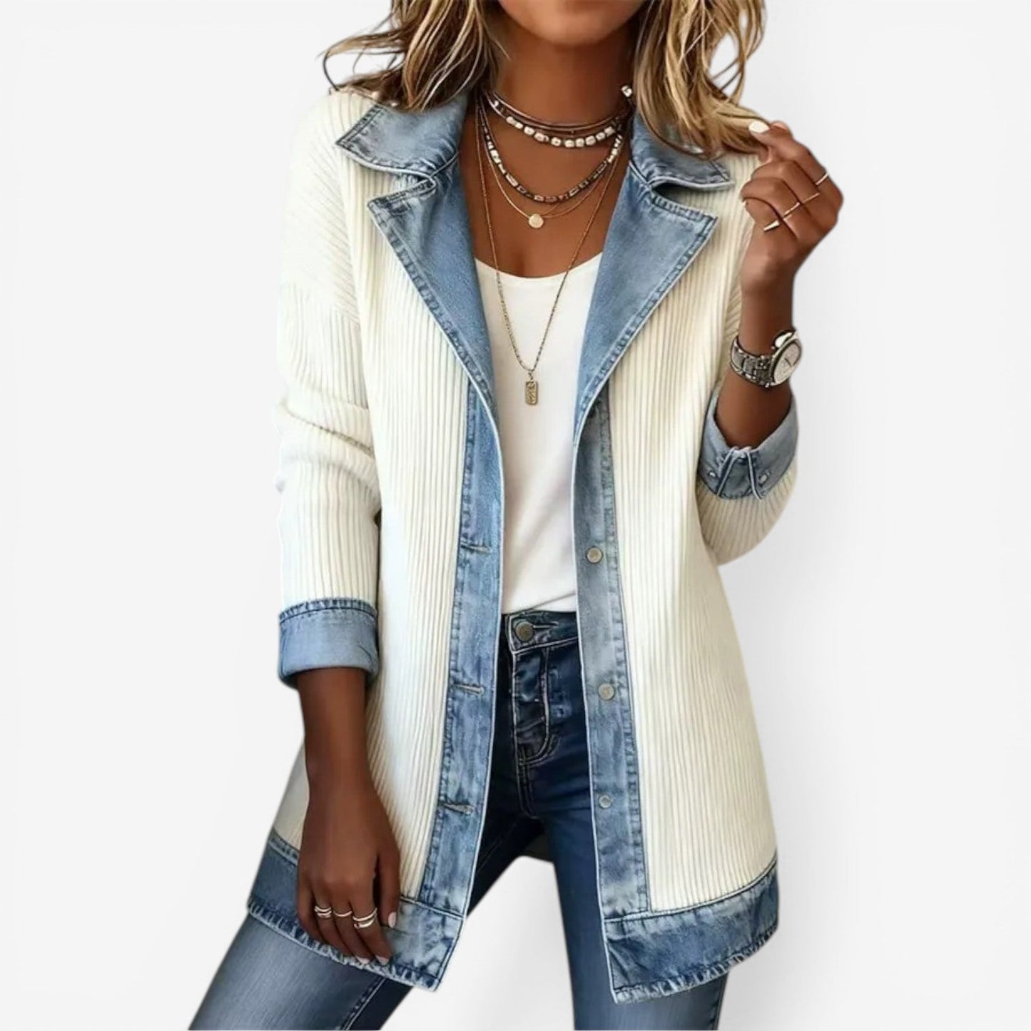 Marlowetta | Women's Layered Collar Textured Button Jacket