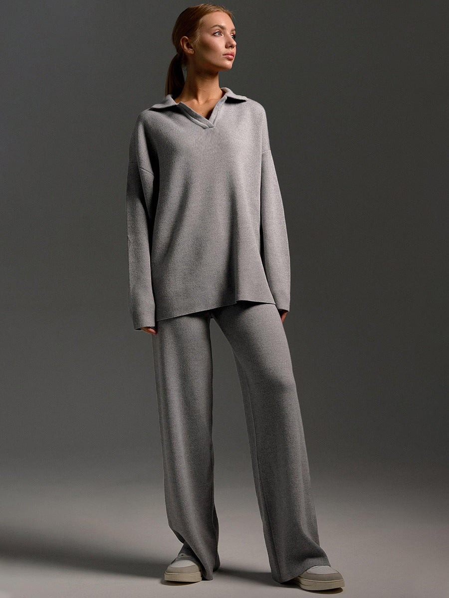 Lorelai | Women's Loungewear Polo Sweater and Wide Leg Trouser Set