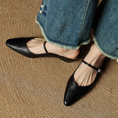 Wynora | Women's Pointed Toe Ankle Strap Flat Mule