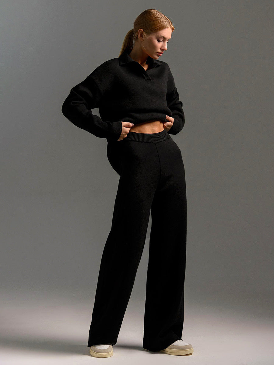 Lorelai | Women's Loungewear Polo Sweater and Wide Leg Trouser Set