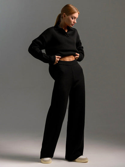 Lorelai | Women's Loungewear Polo Sweater and Wide Leg Trouser Set