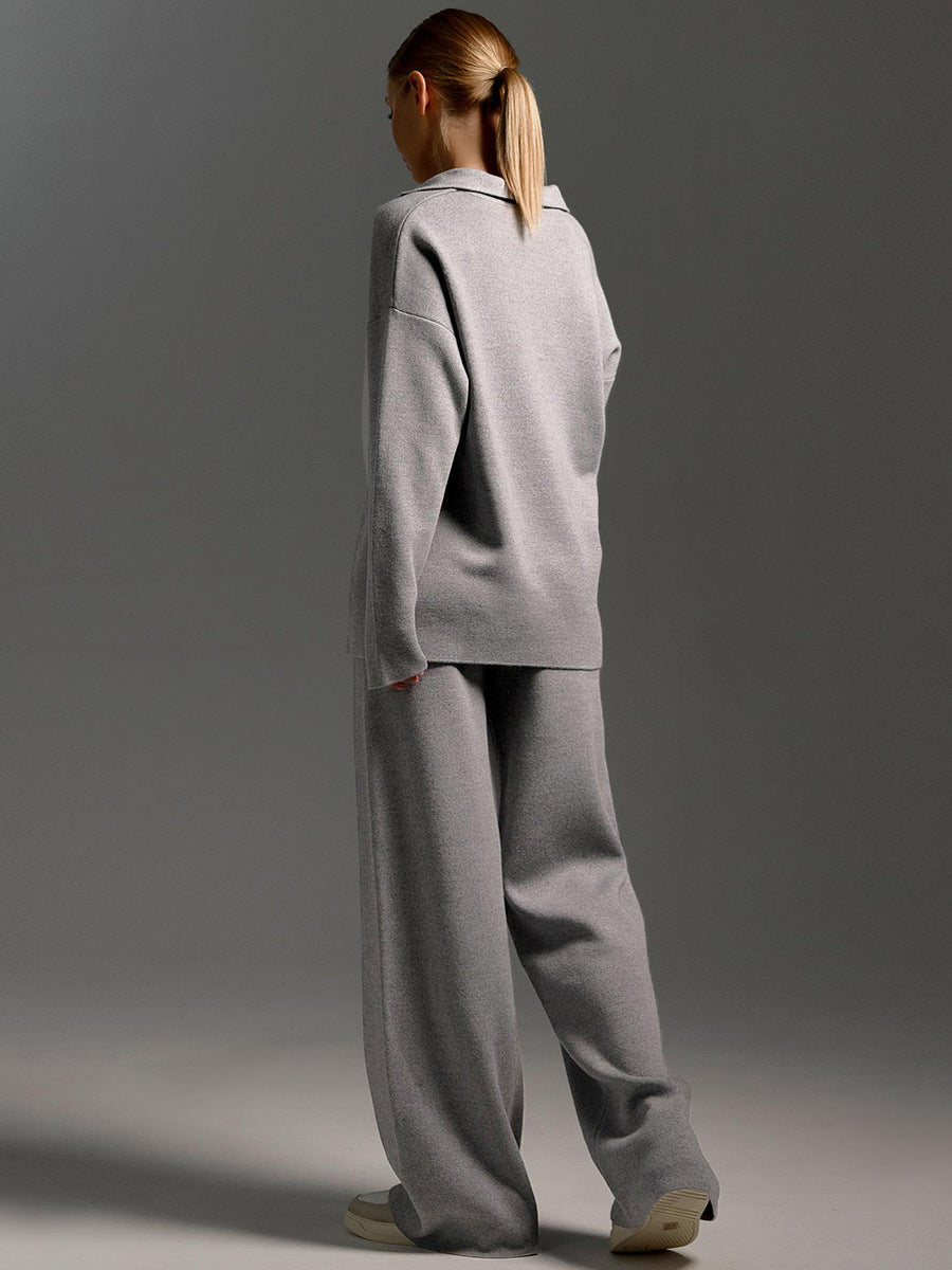 Lorelai | Women's Loungewear Polo Sweater and Wide Leg Trouser Set
