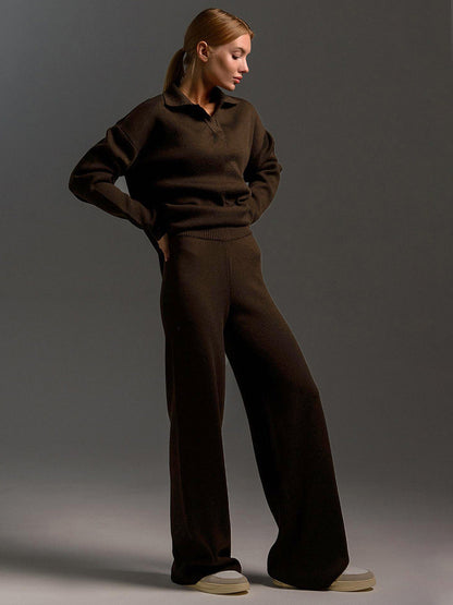 Lorelai | Women's Loungewear Polo Sweater and Wide Leg Trouser Set