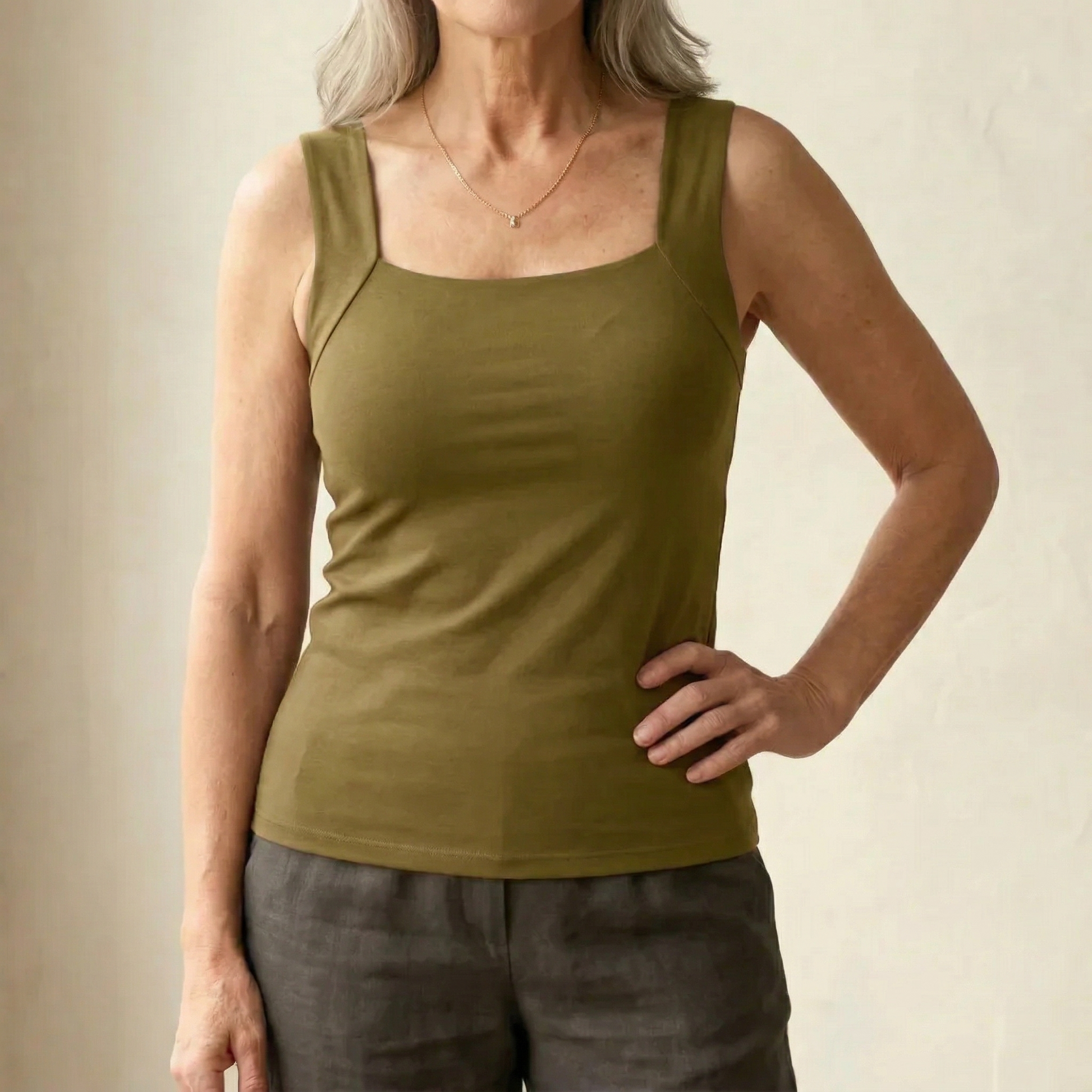 Althea | Women's Square Neck Built In Bra Tank Top