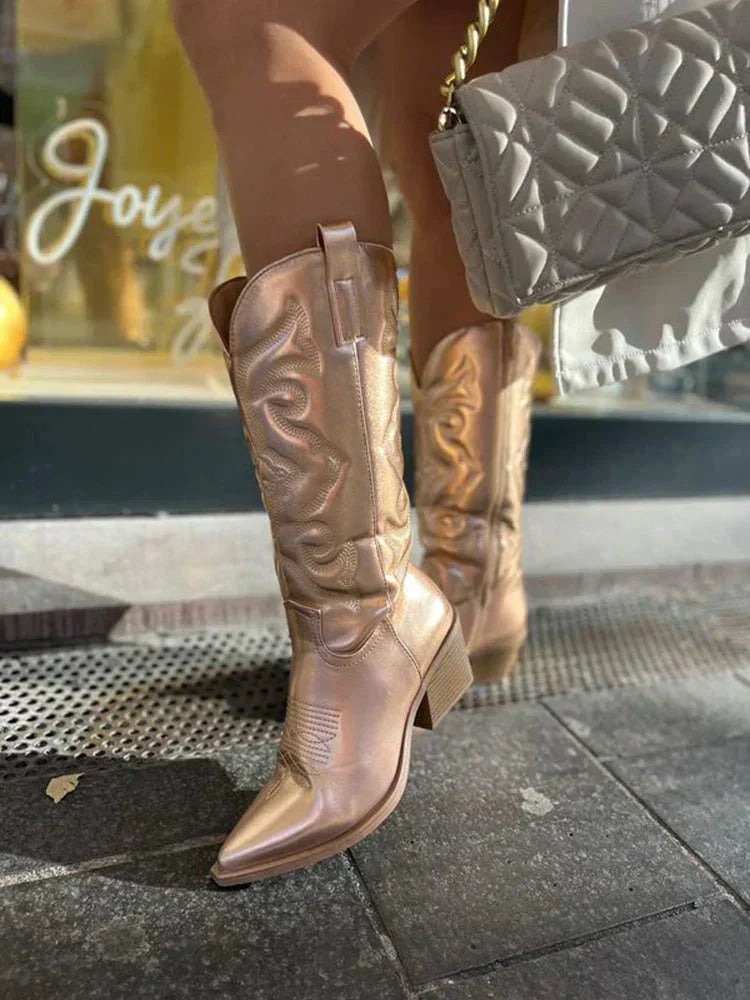 Delisande | Women's Metallic Western Pointed Toe Cowboy Boot