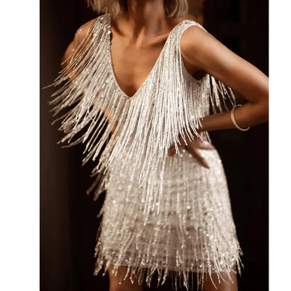 Delphine | Women's Fringe Sequin Cocktail Party Mini Dress