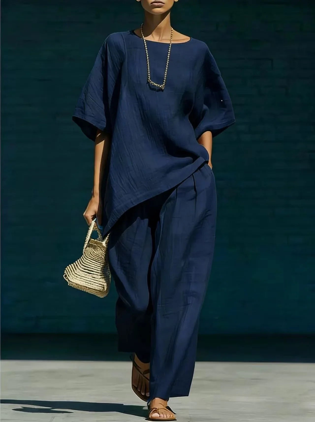 Kalynra | Women's Linen Blend Relaxed Wide Leg Matching Set