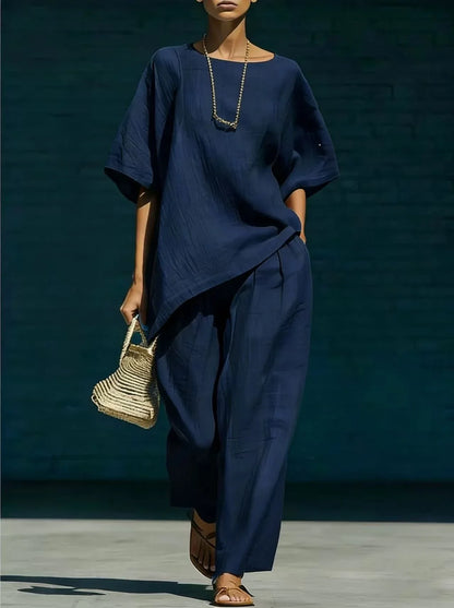 Kalynra | Women's Linen Blend Relaxed Wide Leg Matching Set