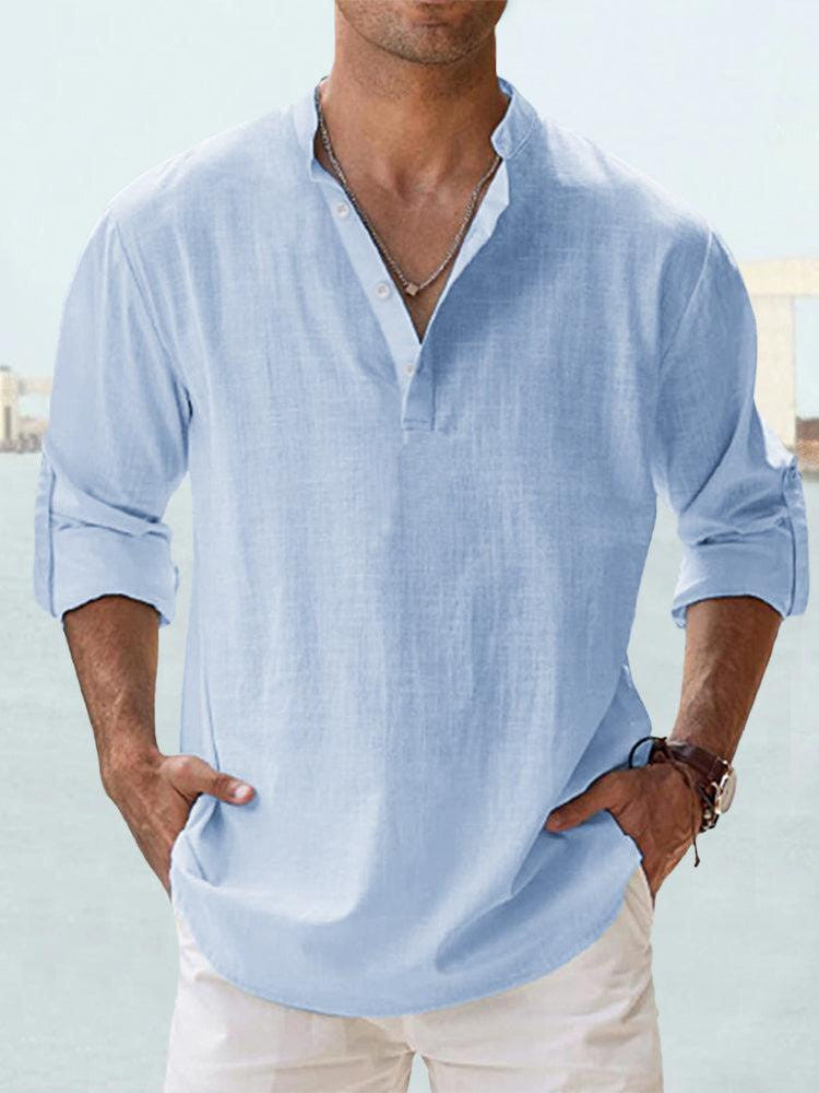 Austin | Men's Linen Blend Henley Long Sleeve Relaxed Summer Shirt