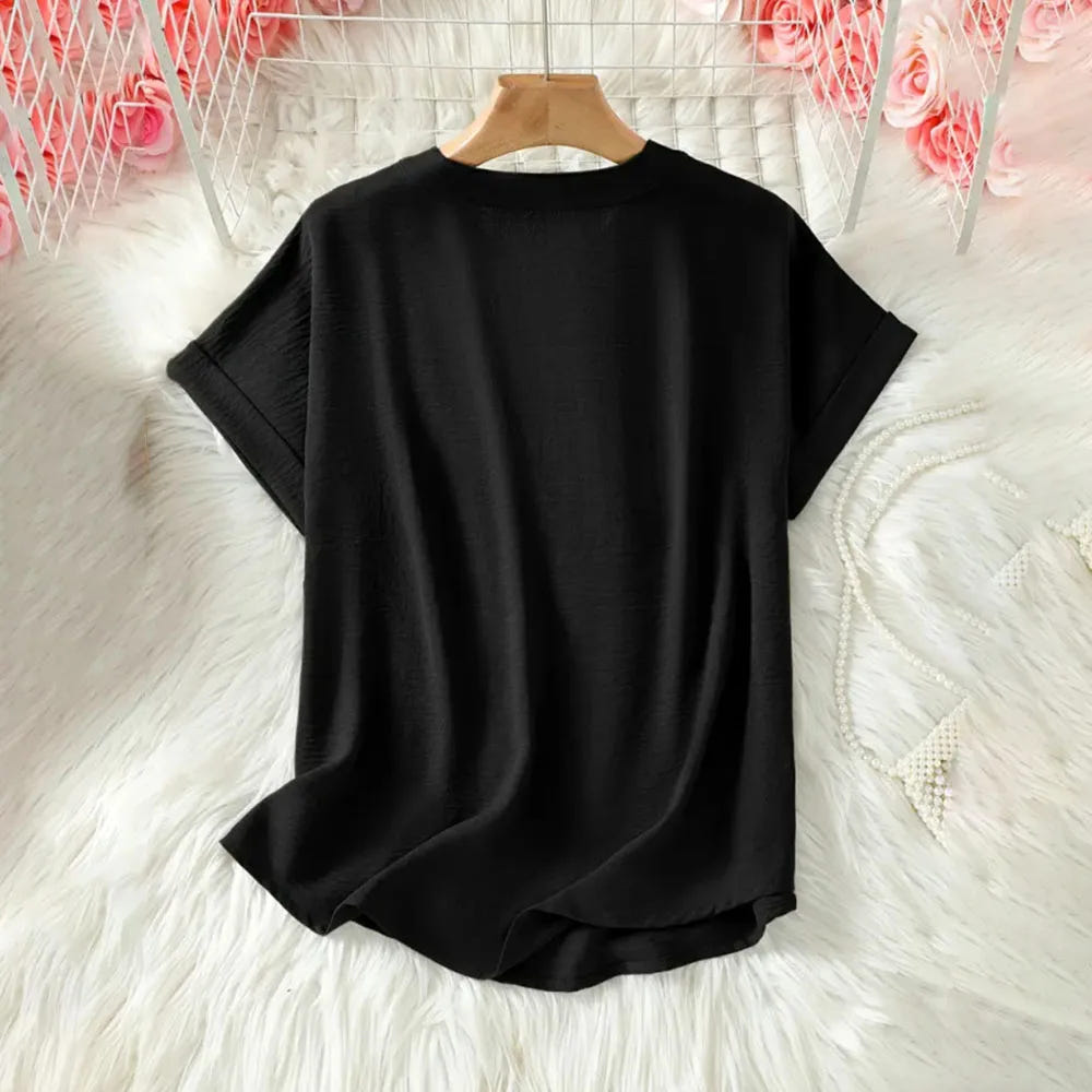 Cynthia | Women's Relaxed V-Neck Short Sleeve Summer Tunic Blouse
