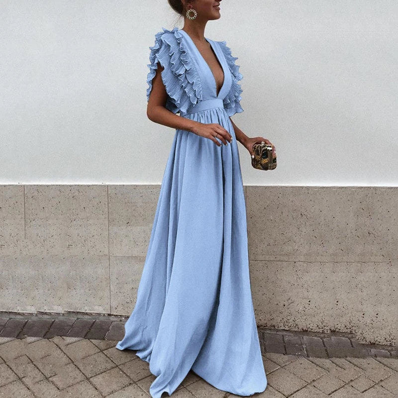 Beatrice | Women's Ruffled Deep V-Neck Wedding Guest Maxi Dress
