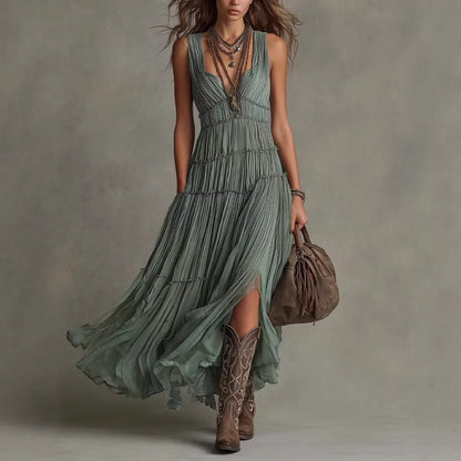 Seraphel | Women's Tiered Boho V-Neck Maxi Dress