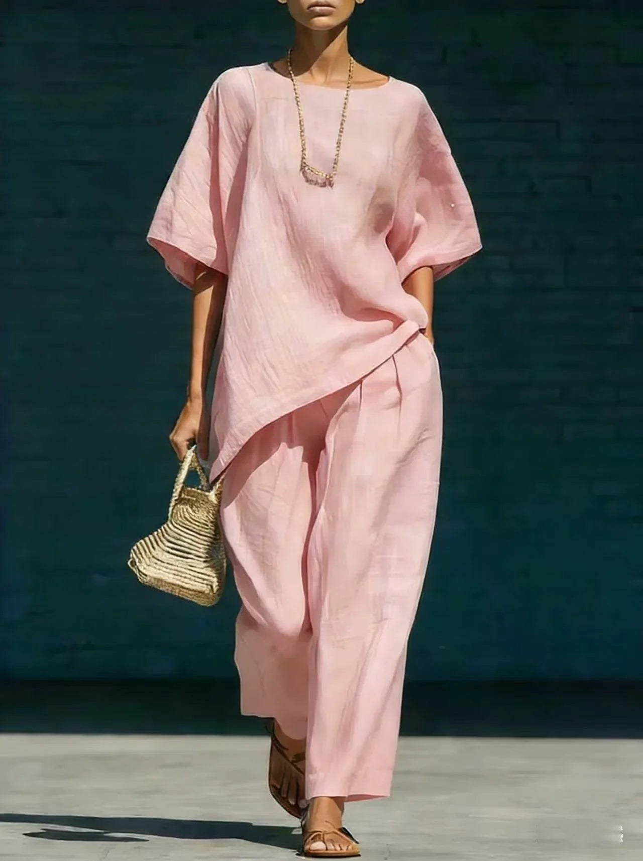Kalynra | Women's Linen Blend Relaxed Wide Leg Matching Set