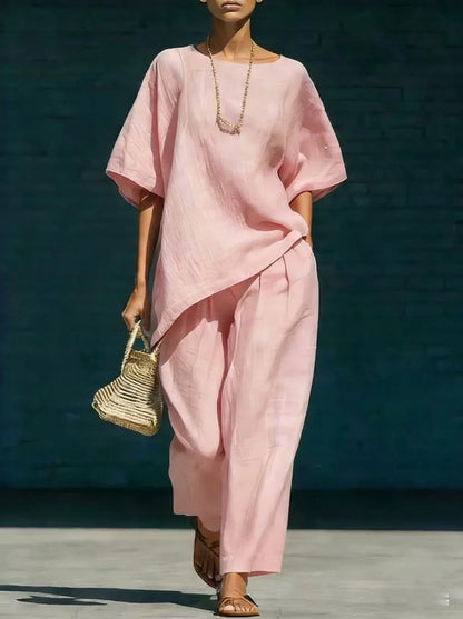 Kalynra | Women's Linen Blend Relaxed Wide Leg Matching Set