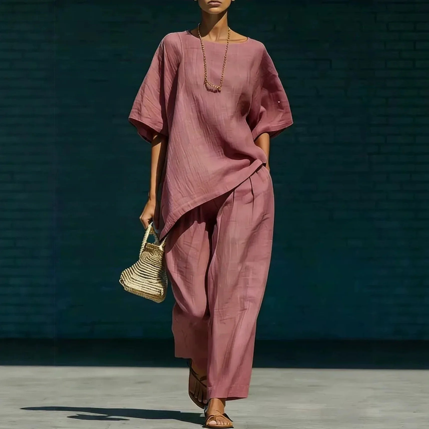Kalynra | Women's Linen Blend Relaxed Wide Leg Matching Set