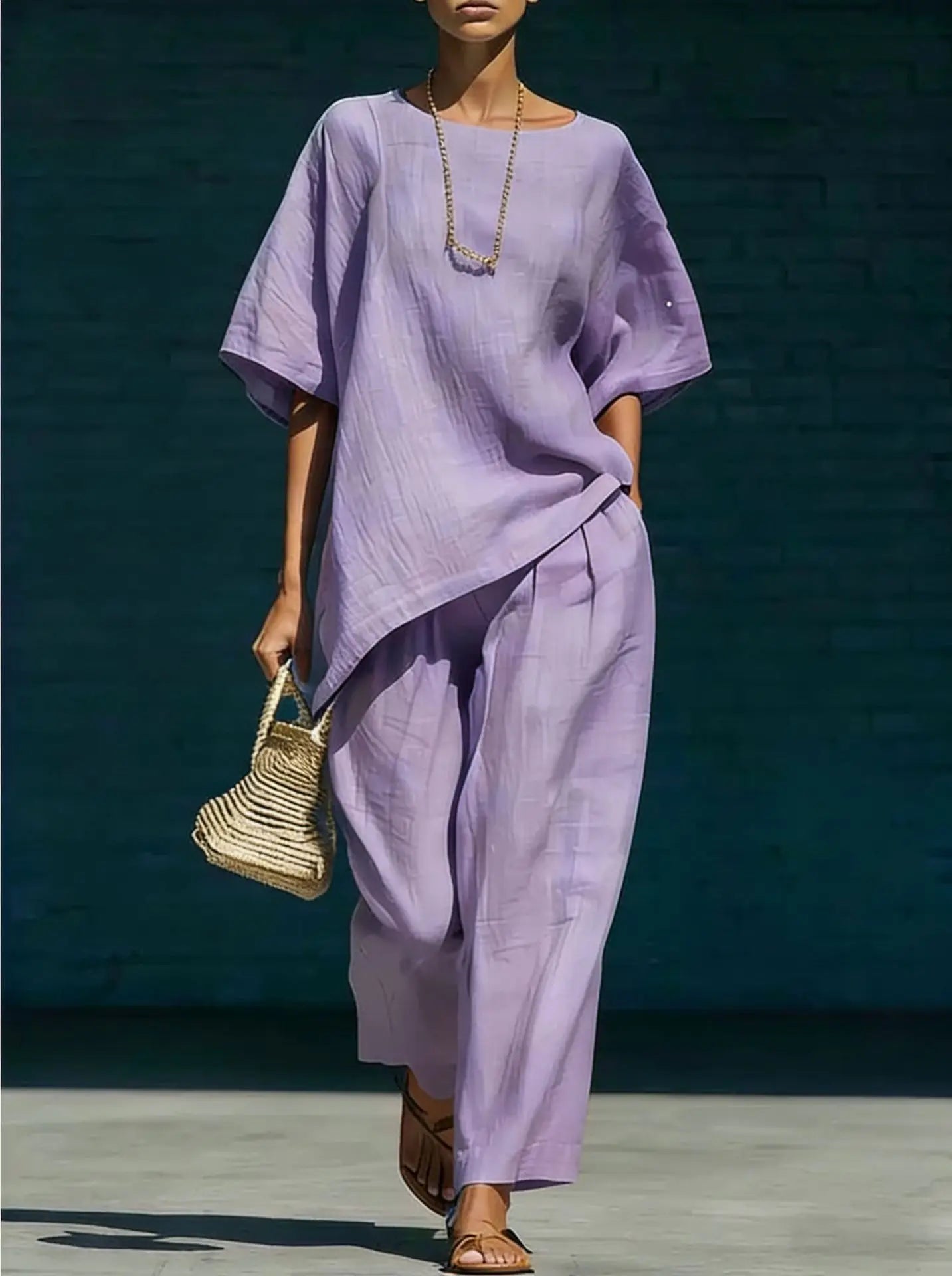 Kalynra | Women's Linen Blend Relaxed Wide Leg Matching Set