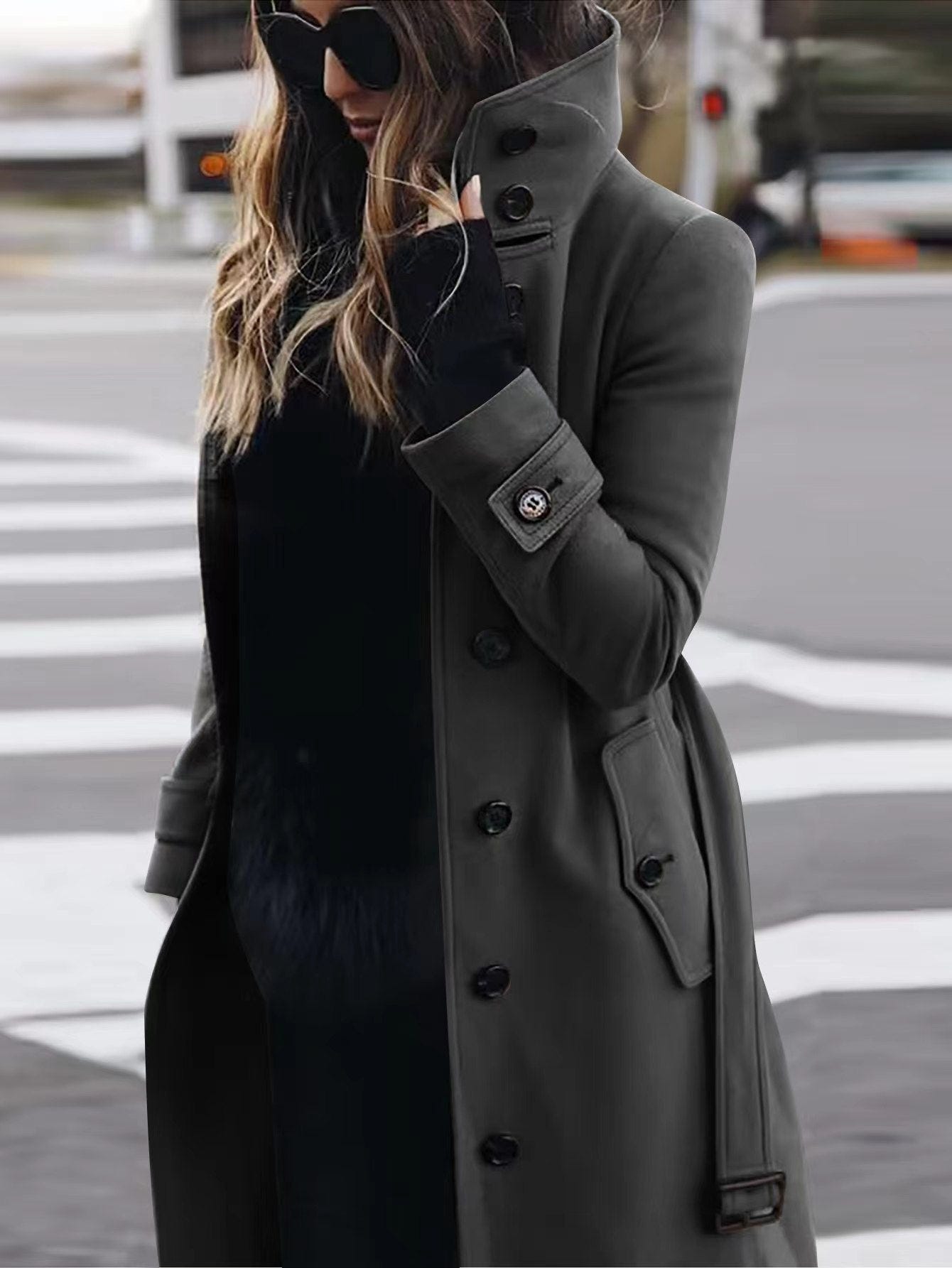 Marlowyth | Women's Single Breasted Stand Collar Long Overcoat
