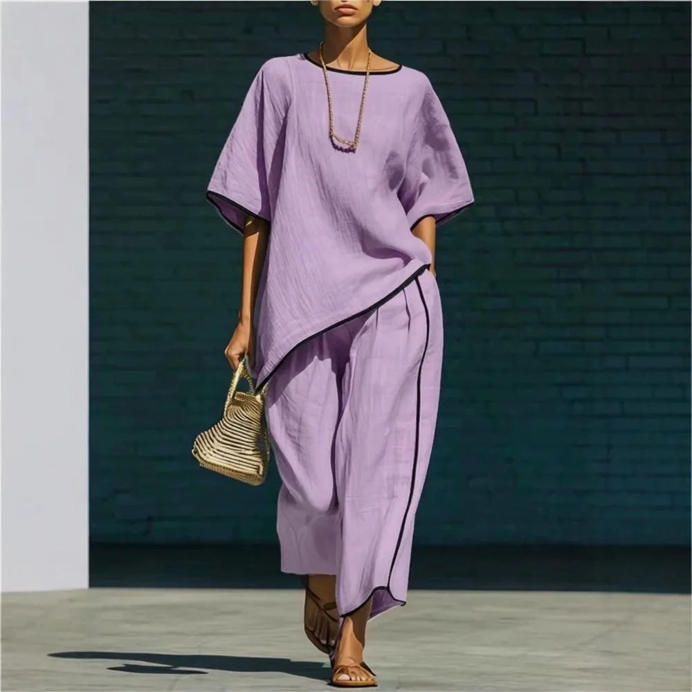 Anila | Women's Linen Blend Cropped Wide Leg Pant Set