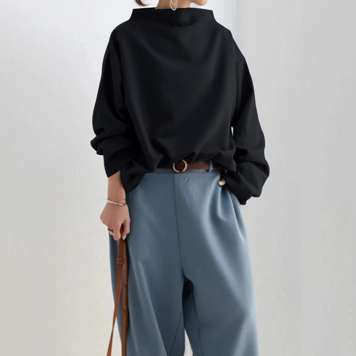 Isolde | Women's High-Neck Soft Knit Slouchy Top
