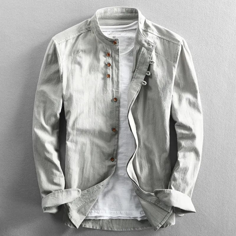 Kenji | Men's Mandarin Collar Button-Up Linen Blend Shirt