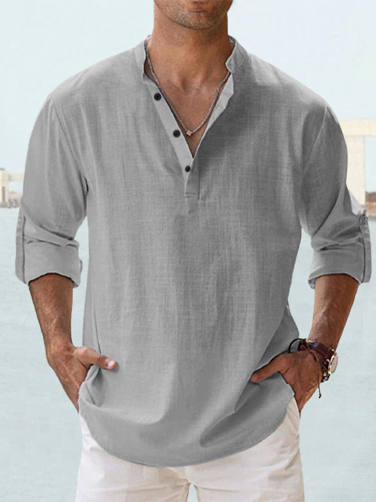 Austin | Men's Linen Blend Henley Long Sleeve Relaxed Summer Shirt