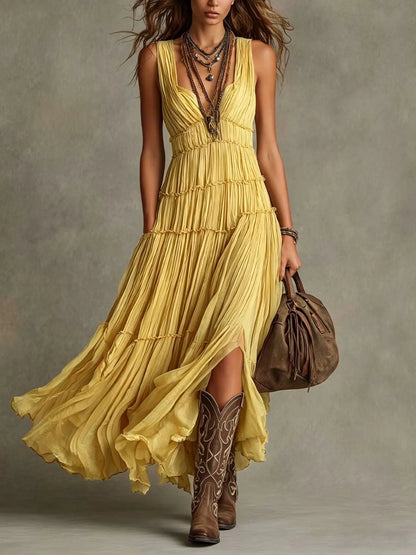 Seraphel | Women's Tiered Boho V-Neck Maxi Dress