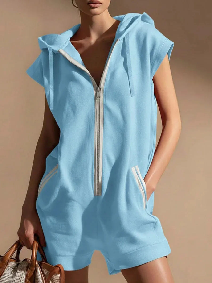 Zoe | Women's Romper Hooded Zip Front Sleeveless Sporty