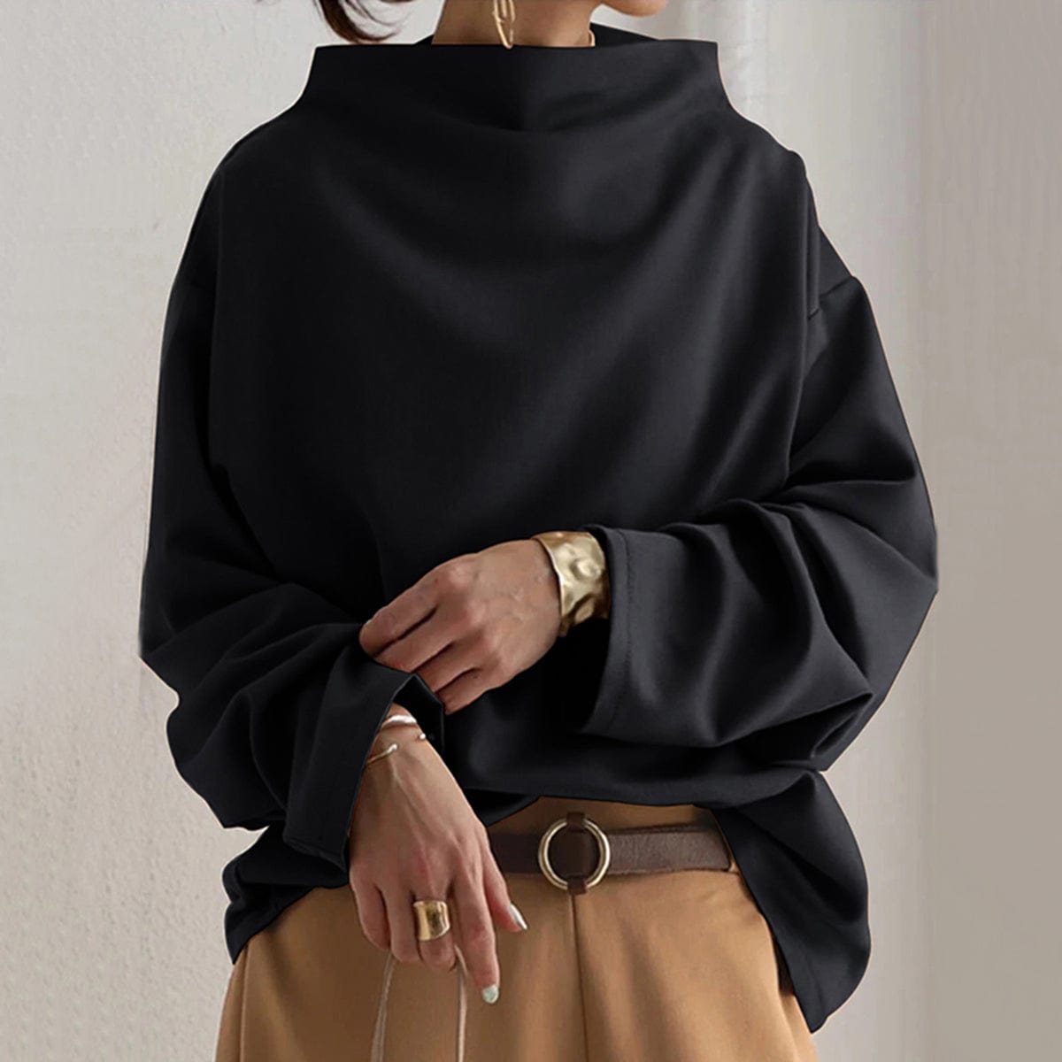 Isolde | Women's High-Neck Soft Knit Slouchy Top