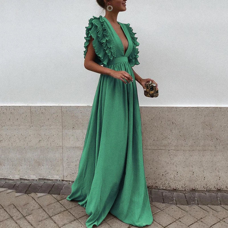 Beatrice | Women's Ruffled Deep V-Neck Wedding Guest Maxi Dress