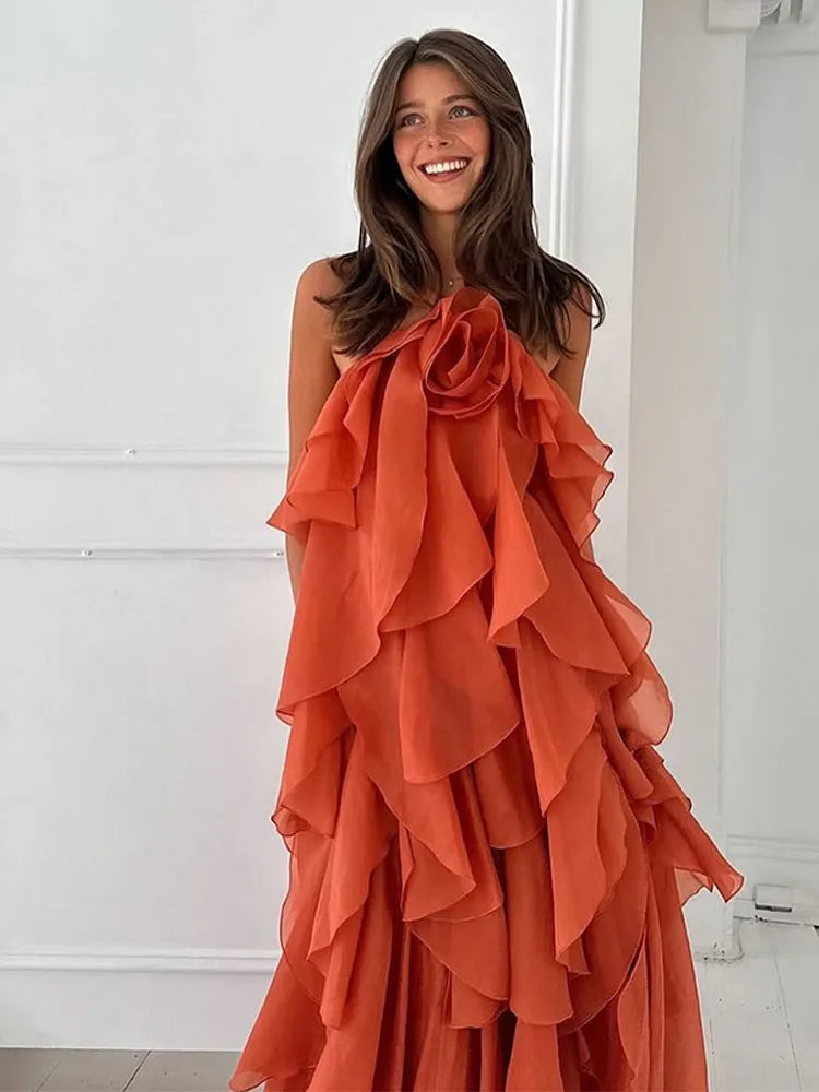 Vera | Women's Ruffle Chiffon Floral Maxi Dress