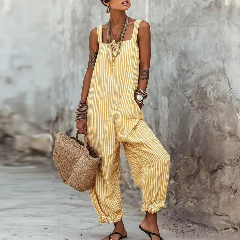 Addie | Women's Striped Wide Leg Jumpsuit Sleeveless Boho