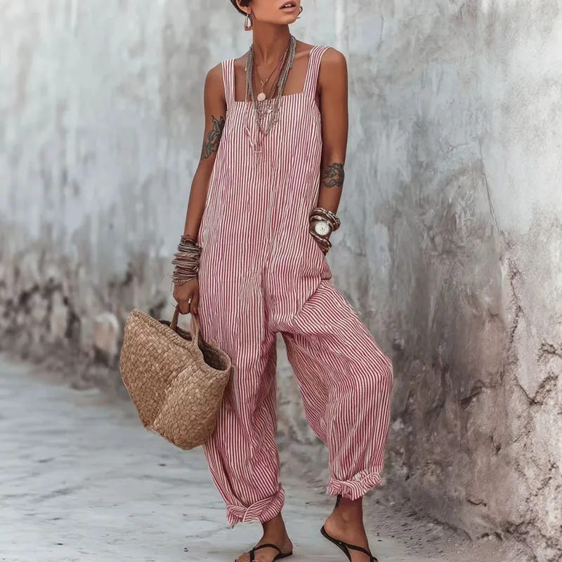 Addie | Women's Striped Wide Leg Jumpsuit Sleeveless Boho