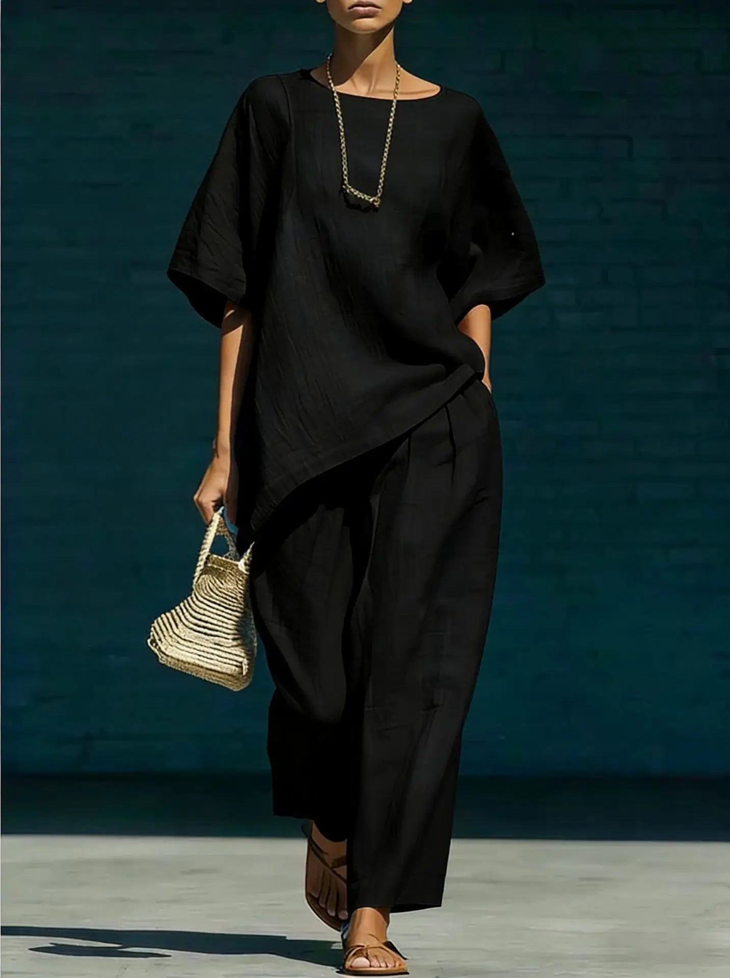 Kalynra | Women's Linen Blend Relaxed Wide Leg Matching Set