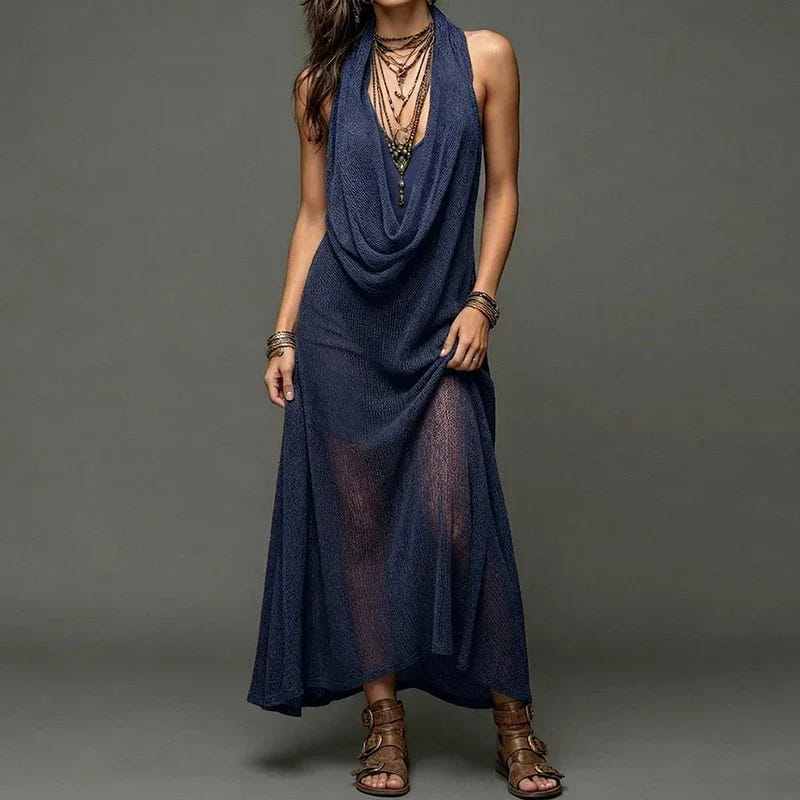 Nikkie | Women's Boho Maxi Dress Halter Draped Neck Knit Cover Up