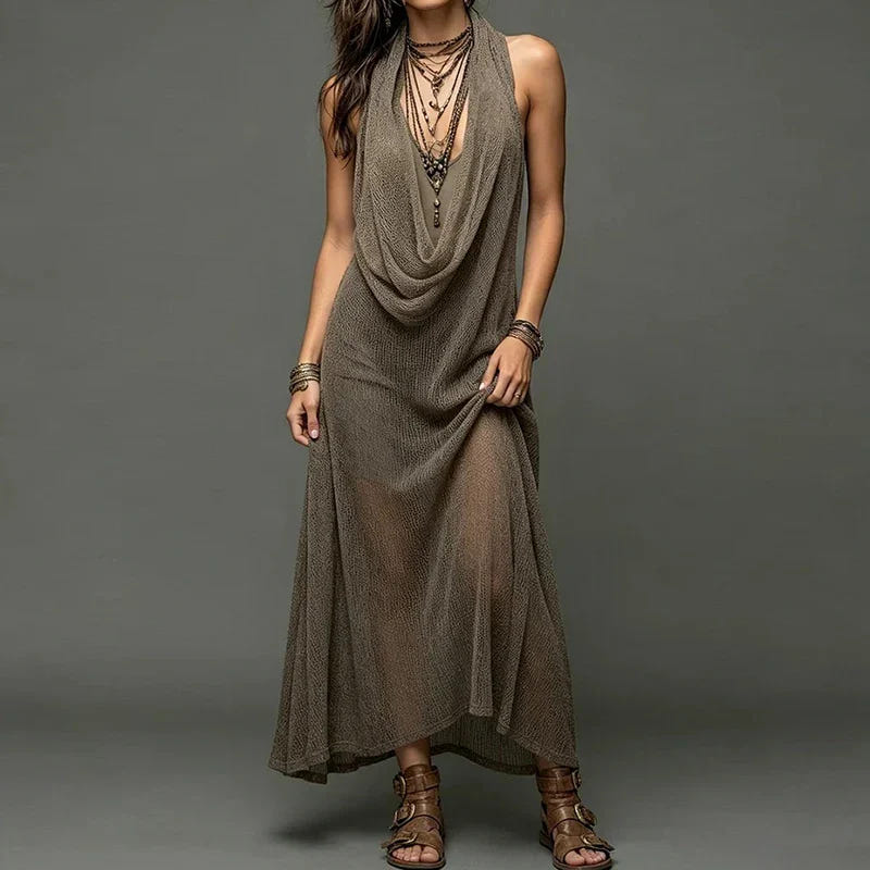 Nikkie | Women's Boho Maxi Dress Halter Draped Neck Knit Cover Up