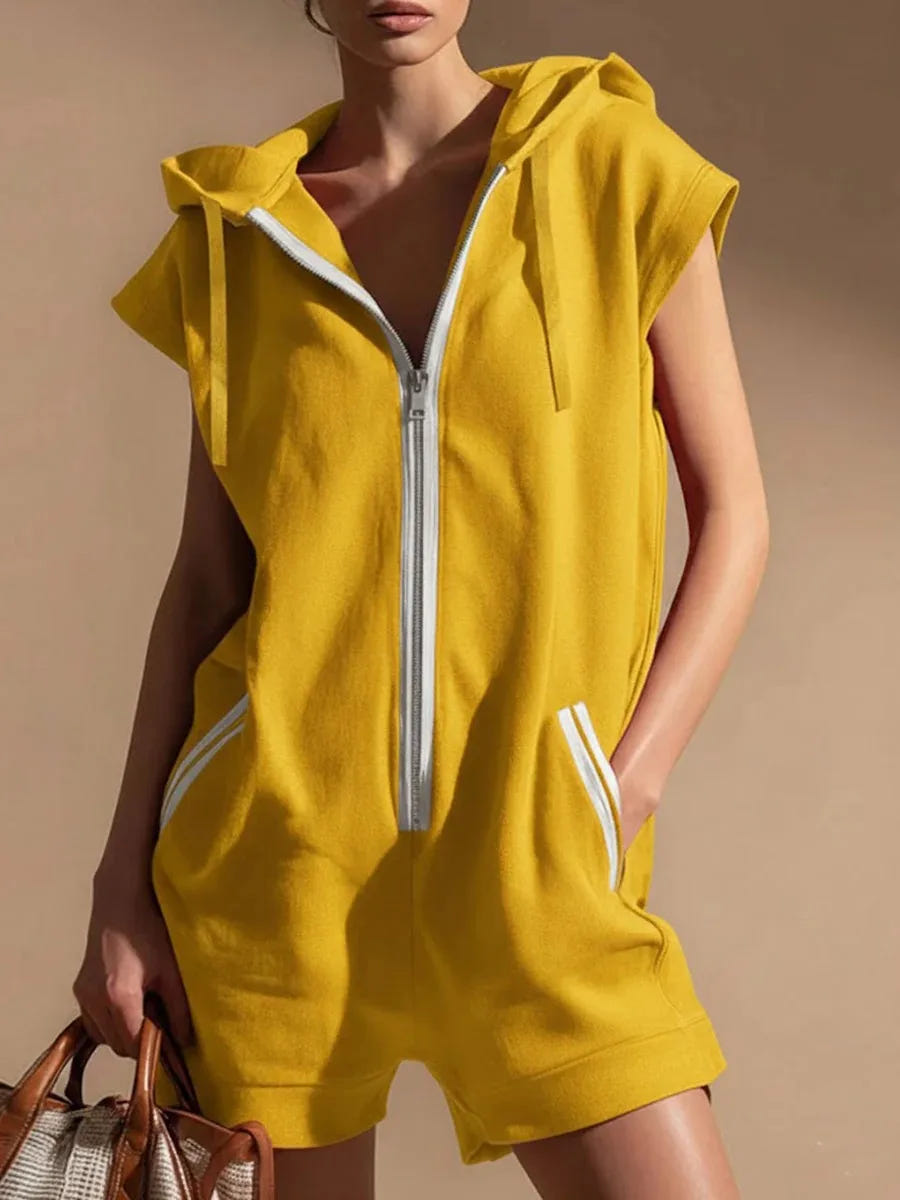 Zoe | Women's Romper Hooded Zip Front Sleeveless Sporty